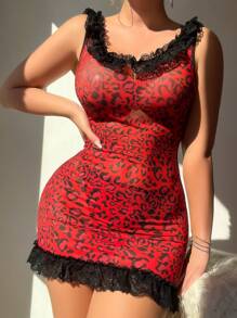 2pcs/Set Romantic Lace Print Camisole Slip Dress - Multicolor - View 3