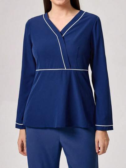 TaskEZ Women V-Neck Long Sleeve Casual Work Blouse