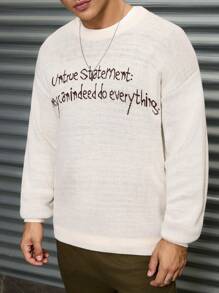 RueChic Men Letter Pattern Regular Sweater - Beige - View 3