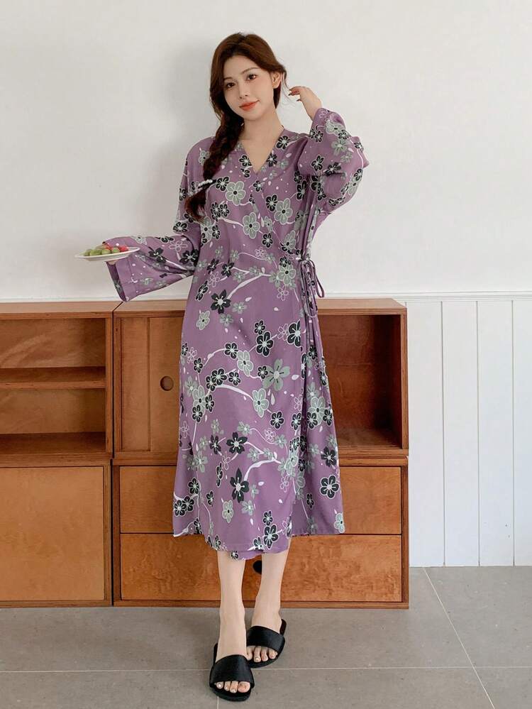 Floral Print Wrap Loose Robe Pajama