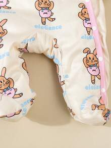 SHEIN 2pcs Baby Girls Cute Rabbit Print Long Sleeve Jumpsuit With Bib, Home Outfit Set - Pink - View 7