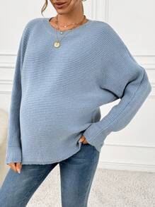 SHEIN Jersey de cuello redondo informal de unicolor, de manga larga, para embarazadas, para el invierno