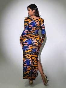 Viva Relle 大码女式镂空花卉印花开衩连衣裙 - 彩色 - 查看 6