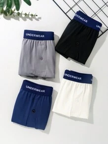 SHEIN 4pcs Pack Solid Color Men Letter Waistband Lounge Pants - Multicolor - View 7