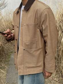 DAZY Autumn Men's Khaki Long Sleeve Jacket With Pockets - Khaki - View 8