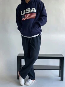 DAZY Men's Letter Embroidery Thermal Lined Hoodie, Autumn
