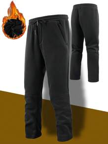 Manfinity Hypemode Men's Thermal Lined Black Sweatpants, Warm For Autumn & Winter
