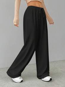 SHEIN Tall Soft White Knitted Home Baggy Pants, Loose Pants