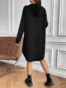 SHEIN Maternity Casual Everyday Solid Color Loose Fit Drawcord Hooded Long Sleeve, Dress For Autumn, For Winter
