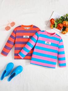 2 件套年轻女孩时尚休闲彩色条纹圆领宽松运动衫秋冬季 - 彩色 - 查看 1