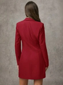 SHEIN BAE Women Burgundy Red Elegant Blazers Suit Dress,Summer Night Out Long Sleeve Lapel Twist Solid Color Simple Office Wear Business Work Fall Outfits - Burgundy - View 5
