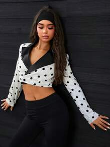 SHEIN SXY Elegant Sexy Dotted Patchwork Suit Jacket For Women - Black and White - View 6