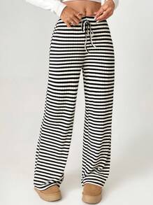 SHEIN Tall Quần sọc thắt nơ phía trước cho nữ - màu đen - Xem 7