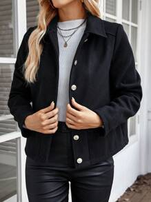 EMERY ROSE Blouse simple à manches longues avec boutons devant et poche, couleur unie, pour un port casual quotidien