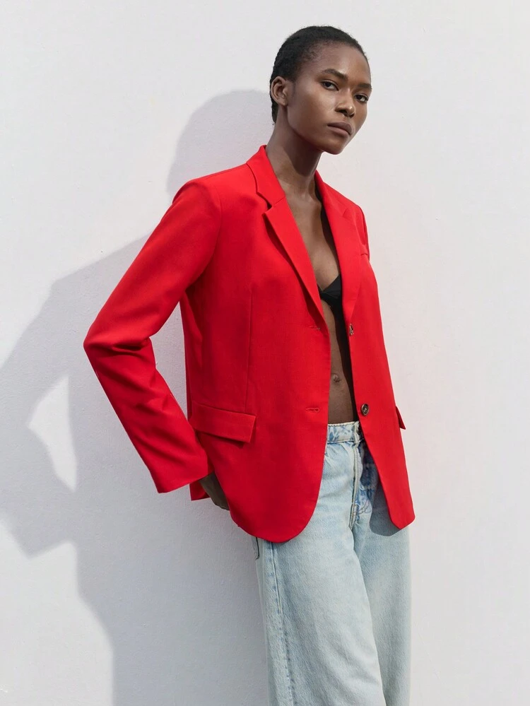 SHEIN Maija Women's Plain Color Tie Back Long Sleeve Casual Blazer, Autumn