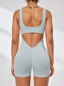Gameset SHEIN Sport 女士健身连体衣 紧身舞蹈瑜伽紧身衣 - 淺灰色 - 查看 4