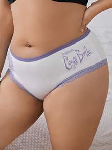 Corpse Bride X SHEIN 2 chiếc quần lót ren in họa tiết màu đen và tím cỡ lớn thoải mái thường ngày cho nữ - trắng - Xem 8