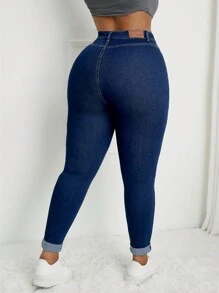 SHEIN SXY Plus Size Women Casual Zip Up Skinny Jeans