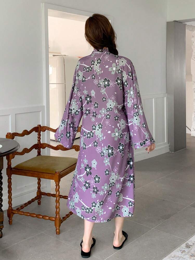 Floral Print Wrap Loose Robe Pajama