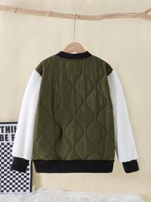 Tween Boys Green Padded Patchwork Fluffy Jacket, Autumn/Winter - Green - View 2