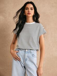 Poéselle Batwing Sleeve Striped Tee
