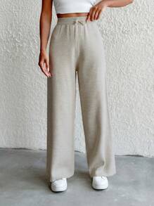 EURMUSE Drawstring Waist Knit Pants - Apricot - View 1