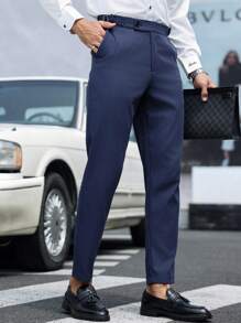 Manfinity Bizformal 1pc Men's Solid Color Straight-Leg Pocket Dress Pants, Suitable For Daily Commute And Business - Navy Blue - View 7