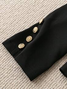 SHEIN Clasi Spring/Autumn Casual Solid Color Double-Breasted Blazer Fall Cloth For Women - Black - View 4