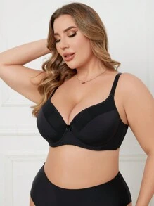 Áo ngực có gọng vá tối giản cỡ lớn - màu đen - Xem 5