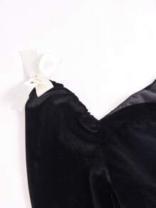 SHEIN Explorewe Vestido de moda de manga larga y terciopelo negro para adolescentes - Negro - Ver 4