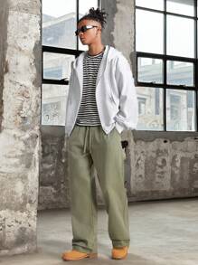 Manfinity VCAY Men's Loose Knitted Long Sleeve Sweatshirt, For Fall Winter - Grey - View 2