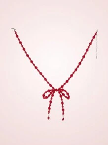 SHEIN MOD Fashionable Beaded Bowknot Pendant Necklace Valentines,Mom,Mother,Mother's Day,Gift