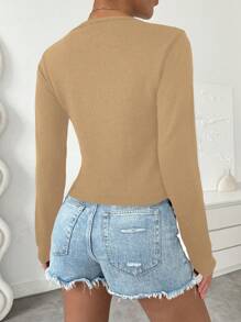 Chiquease Women Casual Solid Color V-Neck Long Sleeve Sweater Knit Pullover Fall Winter Outfit