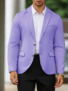 Manfinity Mode 1pc Men Autumn Lapel Neck Single-Breasted Suit Jacket, Formal Commuter Wear - Purple - View 3