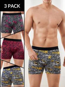 3pcs/Pack Men's Letter Graphic Elastic Waist Boxer Briefs - Multicolor - View 1