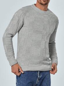 Men Plain Texture Knit Sweater, Casual For Autumn/Winter - Grey - View 5