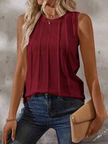 EMERY ROSE 1 pieza Camiseta de tirantes de mujer de unicolor y cuello redondo, ropa casual de verano para Año Nuevo - Rojo - Ver 5