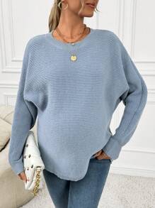 SHEIN Jersey de cuello redondo informal de unicolor, de manga larga, para embarazadas, para el invierno