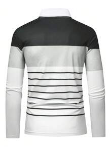 Manfinity Homme Áo thun polo sọc tương phản kéo khóa hàng ngày cho nam vào mùa thu - Màu xám đen - Xem 2
