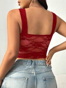 CovetEZ Áo ba lỗ ren đỏ cổ điển cỡ lớn - Đỏ - Xem 2