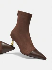 CUCCOO BIZCHIC Women's Fashion Pointed Toe Metallic Stiletto Heel Ankle Boots, Elastic Shaft Party Wear Bootie, Versatile For Autumn/Winter New Year Holiday Valentines