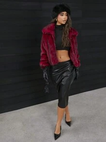 SHEIN SXY Glamorous Fluffy Winter Jacket For Women - Burgundy - View 7