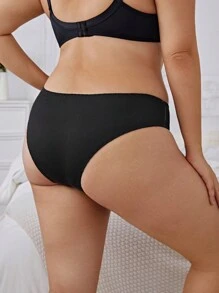 Gudetama X SHEIN 1pc Plus Size Women's Cute Cartoon Print Brief - Black - View 2