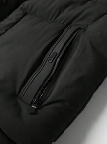 Manfinity Homme Plus Size Men's Solid Color Zip Front Casual Loose Hooded Padded Coat, Winter Work Bubble Coat Black Winter Coat, For Friends, Husband, Boyfriend Gifts, Men Winter Jacket, Men Outerwear, Mens Outerwear Coords