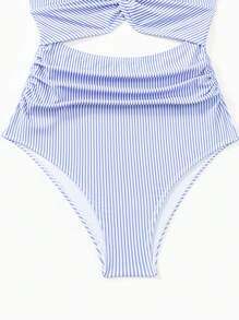 Swim Vcay Summer Beach Women Striped Print Twist Cutout Front One-Piece Swimsuit - Blue and White - View 4