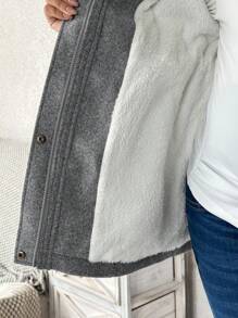 SHEIN 3-In-1 Pregnancy Fluffy Trimmed Kangaroo Hooded Long Sleeve Coat, Jacket For Winter, For Maternity - Grey - View 12