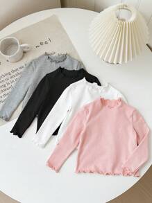 SHEIN 4 件套女婴纯色弹力针织荷叶边下摆内衣，秋冬款 - 彩色 - 查看 4