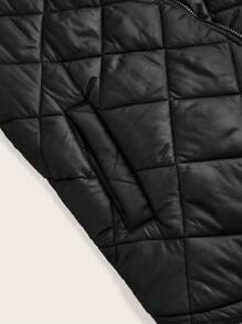 SHEIN LUNE 大码冬季休闲纯色连帽保暖特殊面料棉服外套，冬季女装