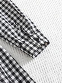 SHEIN Leap Crew TEENGIRL 黑色格子拼布领长袖连衣裙，休闲格子连衣裙，返校连衣裙，街头风格连衣裙/女孩青少年女孩服装 - 黑與白 - 查看 3