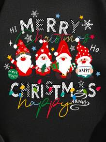 Manfinity Homme 时尚休闲圣诞主题图案印花家庭装男士修身圆领羊毛套头衫 - 黑色 - 查看 2